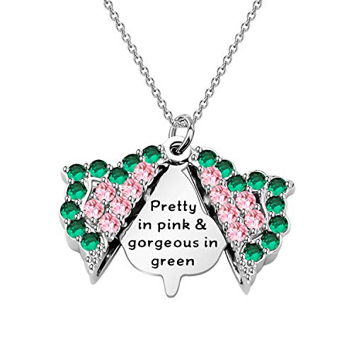 CENWA Pretty in Pink & Gorgeous in Green Zircon Leaf Open Locket Necklace Gift for Sorority Sister