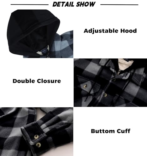 Image of LeeHanTon Mens Flannel Jackets Sherpa Lined Fleece Zip Up Winter Warm Workout Plaid Sweatshirt with Hood