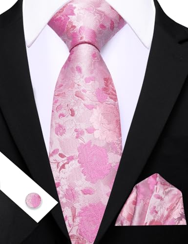 Image of Barry.Wang Flower Ties for Men Handkerchief Cufflinks Set Wedding Necktie Set Party