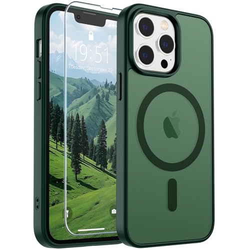 Image of SUPFINE Magnetic for iPhone 13 Pro Case (Compatible with MagSafe) (Military Grade Drop Protection) Translucent Matte Shockproof with Anti-Fingerprint Phone Case,Forest Green