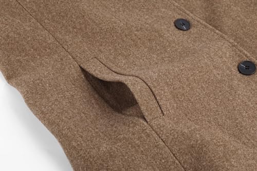 utcoco Women's Casual Thicken Single Breasted Pea Coat Stand Collar Mid Long Wool Coats with Pockets4