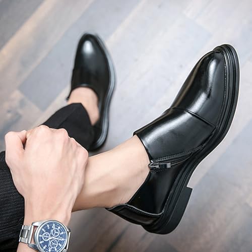 Men's Leather Slip-On Penny Loafers with Side Zipper Classic Driving Business Work Office Dress Shoes Daily Breathable Non-Slip Casual Shoes3