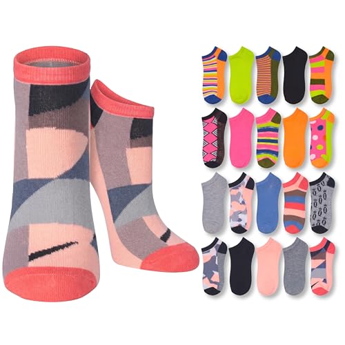 Image of Tipi Toe Women's & Girls 20 Pairs Colorful Patterned No Show Socks For Women Size 9-11