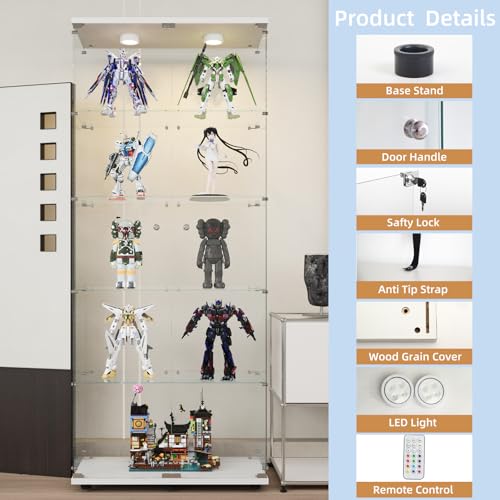 Image of Beauty4U Glass Display Cabinet with LED, 5-Shelf White Curio Cabinet