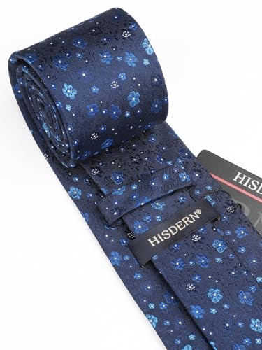 Image of HISDERN Men Floral Ties Woven Classic 3.4 inch Necktie Set Formal Tie Pocket Square for Wedding with Handkerchief Gift Box