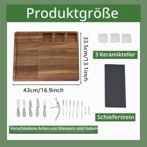 Louis Donné Käsebrett-Set aus Holz mit 4-teiligem Käsebesteck, große Charcuterie-Platte 43 x 33 cm, Servierplatte für Wein, Käse und Snacks, Geschenkidee zur Hochzeit, zum Jubiläum und zur Einweihung – Bild 2