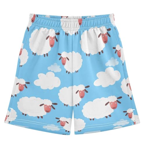 Cute Sheep Athletic Shorts with Zipper Pockets, Youth Boys Athletic Running Shorts for Summer