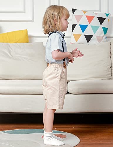 Image of A&J DESIGN Toddler Suits for Boys Baby Summer Gentleman Dress Outfits Blue Khaki 12-18 Months