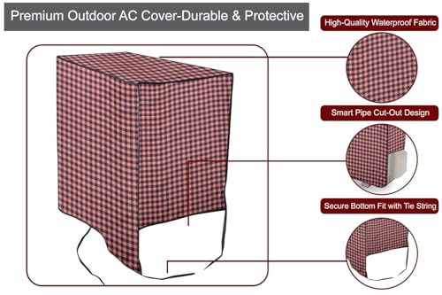 Image of The Furnishing Tree 1.5 Ton Split AC Cover for Indoor and Outdoor Units Checkered Pattern Beige