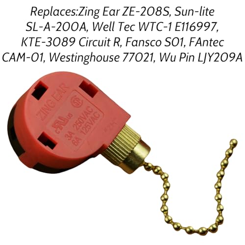 Image of Zing Ear ZE-268S1 Pull Chain Switch 3 Speed 4 Wire 125V 6A 250V 3A Repair Kits Replacement Rotary Control Fit for Ceiling Fans Antique Wall Lights Cabinet Lamps 2PCS
