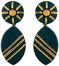 Terramart_ Handmade Terracotta Earring Set_Fashion Jewellery for Women / Girls ( Dark Green & Gold )
