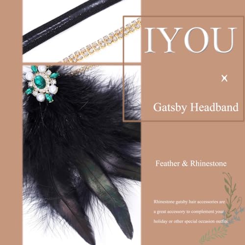 IYOU Feather Gatsby Headpiece Black Flapper Headband Prom 20s Hair Accessories for Women - Image 4