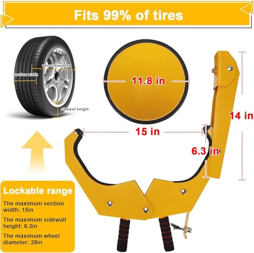 TURNART Radschlossklemme Verstellbare Anti-Diebstahl-Schlossklemme Kofferraumreifenklaue für Parken Auto LKW RV (Upgrade - mit Nabenkappe (Groß)