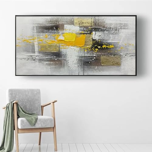 Tableau abstrait orange jaune gris 50x90cm pour salon