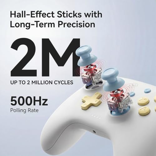Image of Aolion gaming ROCOCO Wireless Controller Compatible with Switch 2 /Switch /OLED, Hall Effect Joysticks, Bluetooth Gamepad for PC /iOS /Android, Cute Pastel Design, Turbo, Dual Vibration