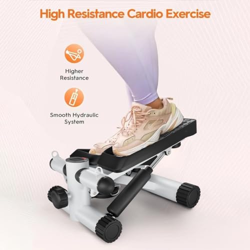Mantianstar Steppers for Exercise, Stair Stepper with Resistance Bands, Mini Stepper with 300LBS Loading Capacity, Hydraulic Fitness Stepper with LCD Monitor (Black+White)
