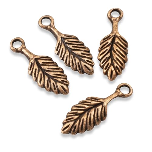 Generic 4 Small Leaf Charms - Copper Plated Pewter - Artisan Jewelry Making - Nunn Design - Nature Charms for Earrings and Bracelets