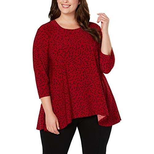 Anne Klein Womens Plus Printed Sharkbite Pullover Top Red 1X