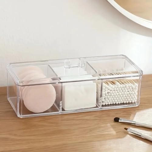 CJL Home – Organizador Acrílico Premium com 3 Divisórias – Porta Maquiagem, Cosméticos e Acessórios Transparente para Banheiro, Quarto e Penteadeira