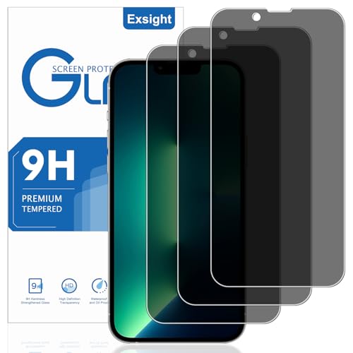 Exsight 3 Stück Sichtschutz für iPhone 13 Pro Max / 14 Plus 6 7 Zoll Anti-Spähen Gehärtetes Glas Schutzfolie Fingerabdruck ID Kompatibel Frei von Kratzern 9H Härte Anti-Öl Anti-Bläschen