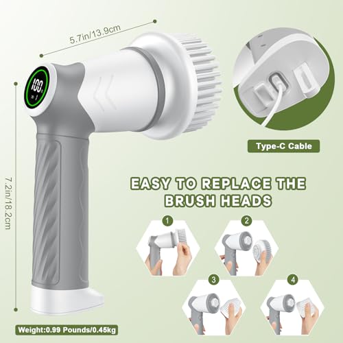 Electric cleaning brush 2 speed, Spin Scrubber with Upgrade LED Display, Power Scrubber with 7 Replaceable Brush Heads,bathroom brush for home,Floor,Kitchen,Bathtub,Stove,Car,Tile,Window