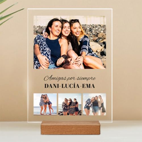 Transparent Gift Placa Collage de Fotos con Textos personalizada. Placa de metacrilato con Base o Marco. Regalos Originales para Parejas. Regalos personalizados para San Valentín y Aniversario