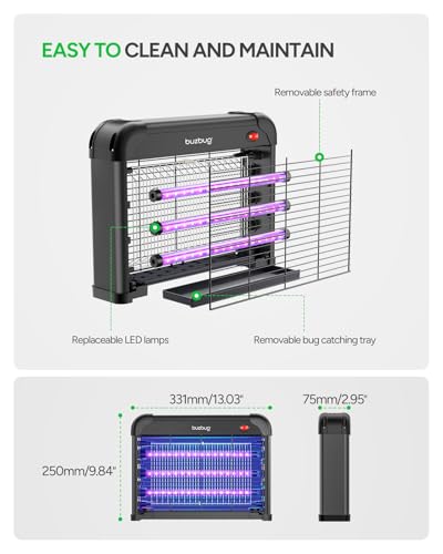 Buzbug LED Bug Zapper Indoor, 3 Lamps, 3800V High-Voltage, Electric Mosquito Zapper, Fruit Fly Mosquito Moth Gnat Trap, Killer, Zapper -MA009 (All Black)