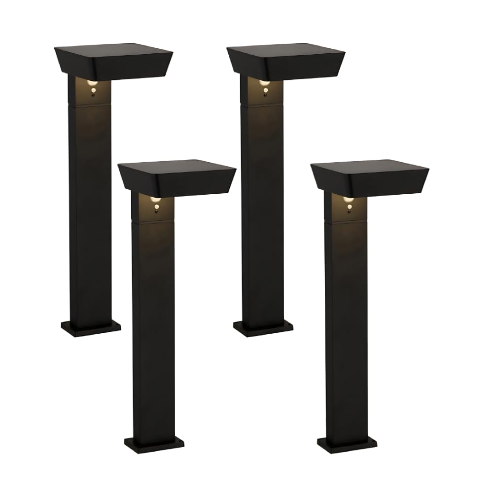 4er Set Solar Wegeleuchte mit Bewegungsmelder - 3 Lichtmodi - 3000K Warmweiß - IP54 wetterfest - Aluminium - eckige LED Außenleuchte Pollerleuchte Garten Terrasse
