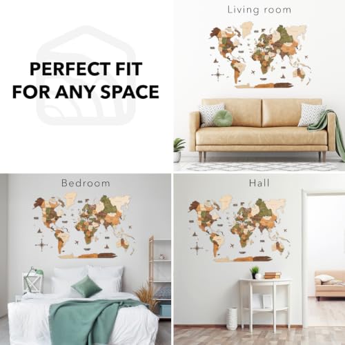 Image of Enjoy The Wood 3D Wooden World Map Wall Art (Nature, 2XL, Unframed) | Large Travel Map with Pins for Art Decor, Decorative Map of the World for Home, Office Travel Wall Art Housewarming Gift Idea
