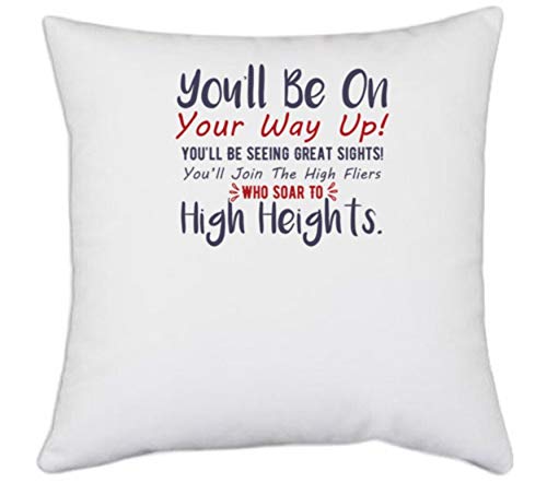 UDNAG White Polyester 'You Will be on Your Way up | Dr. Seuss' Pillow Cover [16 Inch X 16 Inch]