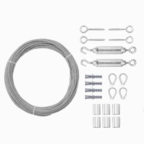 Kit de cable de tensión multiusos Titan Fibres | Cable galvanizado de servicio pesado para uso interior y exterior – Opciones de 50FT o 100FT (1, 100ft) miniatura 1