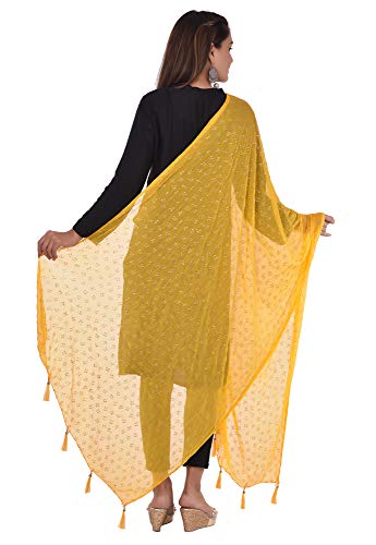 Image of YOUTHQUAKE Soft Chiffon Dupatta with Golden Foil Print & Tassels for Women & Girls
