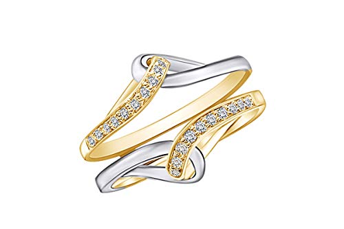 AFFY Jewelry Gifts 1/5 Carat CT Natural Diamond Two Tone Wedding Band Ring Guard Enhancer In 14k Gold Over Sterling Silver (I-J Color, I2-I3 Clarity, 0.20 Cttw)2