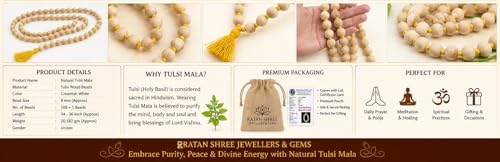 Image of Ratna Shree Original Tulsi Mala for Men & Women | Natural Tulsi Wood Beads Necklace | Holy Basil Japa Mala | Spiritual Jewellery | Lightweight Daily Wear Mala
