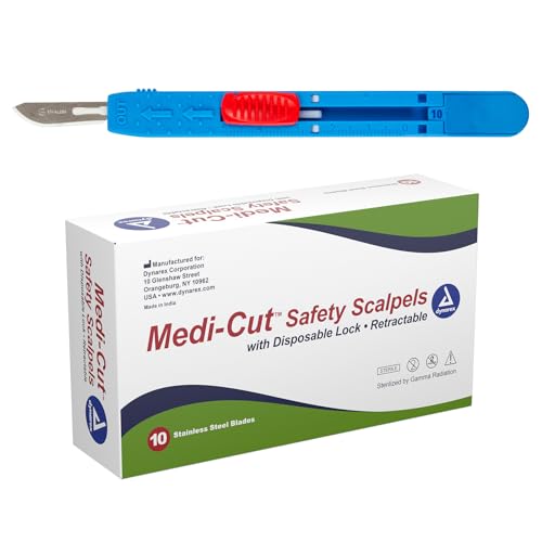 Dynarex Medi-Cut Disposable Scalpel - Retractable Safety Scalpel with Lock - #10 Stainless Steel Blade - Individually Wrapped & Sterilized - Box of 10 by Dynarex - Used condition - US$10.55