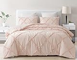 Chezmoi Collection Vivian 3-Piece Diamond Ruffle Quilted Trim Soft Washed Microfiber Comforter Set (Full, Blush)