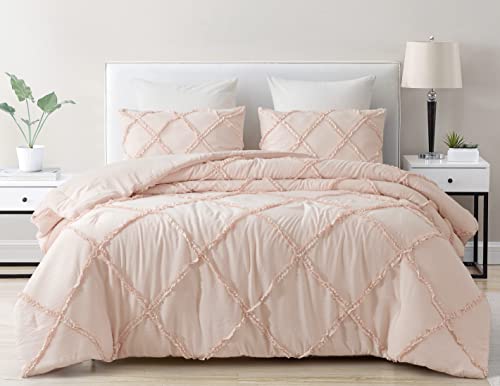 Chezmoi Collection Vivian 3-Piece Diamond Ruffle Quilted Trim Soft Washed Microfiber Comforter Set (Queen, Blush) Chezmoi Collection Vivian 3-Piece Diamond Ruffle Quilted Trim Soft Washed Microfiber Comforter Set (Queen, Blush)