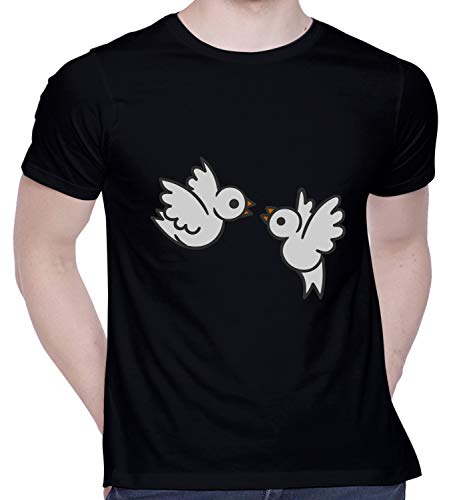 Image of CreativiT Graphic Printed T-Shirt for Unisex Love Birds Tshirt | Casual Half Sleeve Round Neck T-Shirt | 100% Cotton | D00585-41