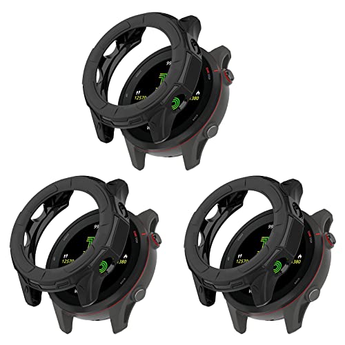 Protective Case Compatible for Garmin Forerunner 955 Case Cover Bumper Shell TPU Anti-Scratch Frame for Forerunner 955 Smart Watch Accessories Coverage Protector (3 Blacks)