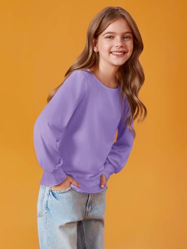 Image of Haloumoning Girls Puff Long Sleeve Shirts Fall Tops 5-14Y | Casual,Solid Color,Crewneck, Soft, Tunic Tops Blouse,Kids Long Sleeve T Shirt,,Fashion Clothes