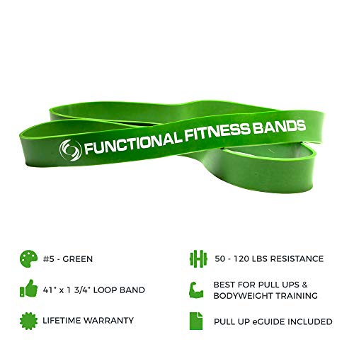Rubberbanditz- Functional Fitness Pull Up Assistance Bands - Set Of 1 Resistance Heavy Duty Workout, Exercise, Cross Training, Stretch Fitness Bands Assist Set For Body, Instruction Guide (Green: 1 3/4" 50-120 Lbs.) #TOP2