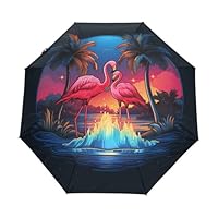 Doodle Cartoon Flamingo Umbrella Windproof Automatic Foldable Umbrells Auto Open Close for Men Women Kids