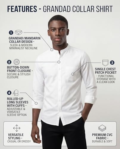 Image of Amazon Brand - INKAST Men's Cotton Blend Plain Solid Casual Shirt | Mandarin Collar | Full Sleeves | Regular Straight Fit | Office & Daily Casual Wear