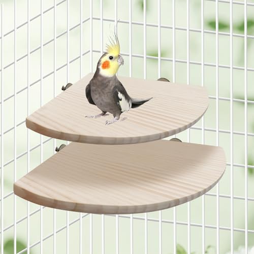 Image of Bird Perch Stand Platform, 11.8 x 11.8 Inch Natural Wooden Small Animals Cage Shelf, Cage Accessories for Parrots Parakeets Cockatiels Rats Hamster Guinea Pig Conure Chinchillas