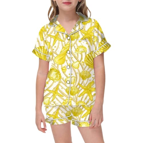 Toddler 𝐏𝐚𝐣𝐚𝐦𝐚 Set 2PCS Girls 𝐒𝐥𝐞𝐞𝐩𝐰𝐞𝐚𝐫 – Satin Silk Short Sleeve Button Down Shirt and Shorts Outfits