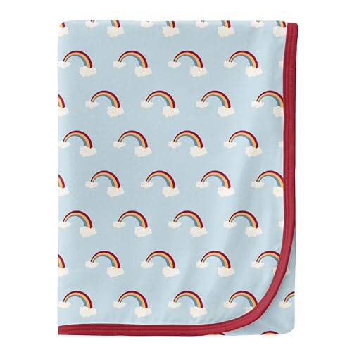 Image of KicKee Swaddling Blanket, Made from Luxuriously Soft KicKee Signature Blend Fabric, Buttery Softness for Snuggling Your Baby (Spring Sky Rainbows - One Size)