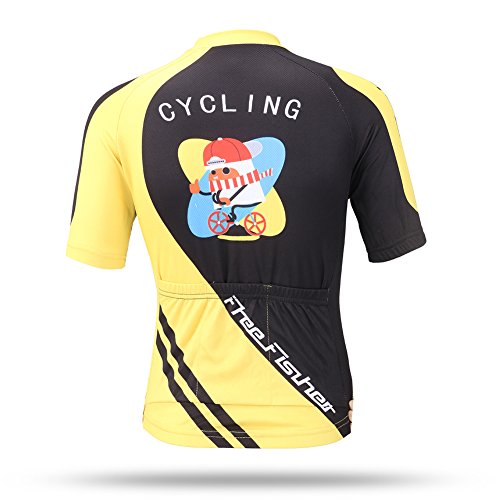 FREE FISHER Cycling Jersey Kids,Short Sleeve Cartoon Road Mountain Bike Jersey Set/Top/Short for Girls Boys Breathable,Jersey Set Yellow,6-7 Years