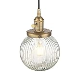 Yosoan Industrial Glass Pendant Light Fitting, Ribbed Ball Hanging Ceiling Light for Kitchen Island,Dining Room,Bedroom,Lving Room (Antique) - Image 3