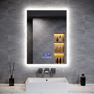 ELEGANT Backlit LED Bathroom Mirror with Shaver Socket and Bluetooth Speakers, Illuminated Bathroom Vanity Mirror with Dimmable Brightness | Sensor Touch | Demister Pad | 800x600mm LED Smart Mirror