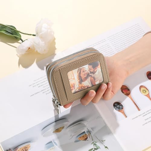 Image of RNIEGA Credit Card Holder Wallet RFID Blocking Leather Small Wallet for Women Double Zipper Wallet with ID Window